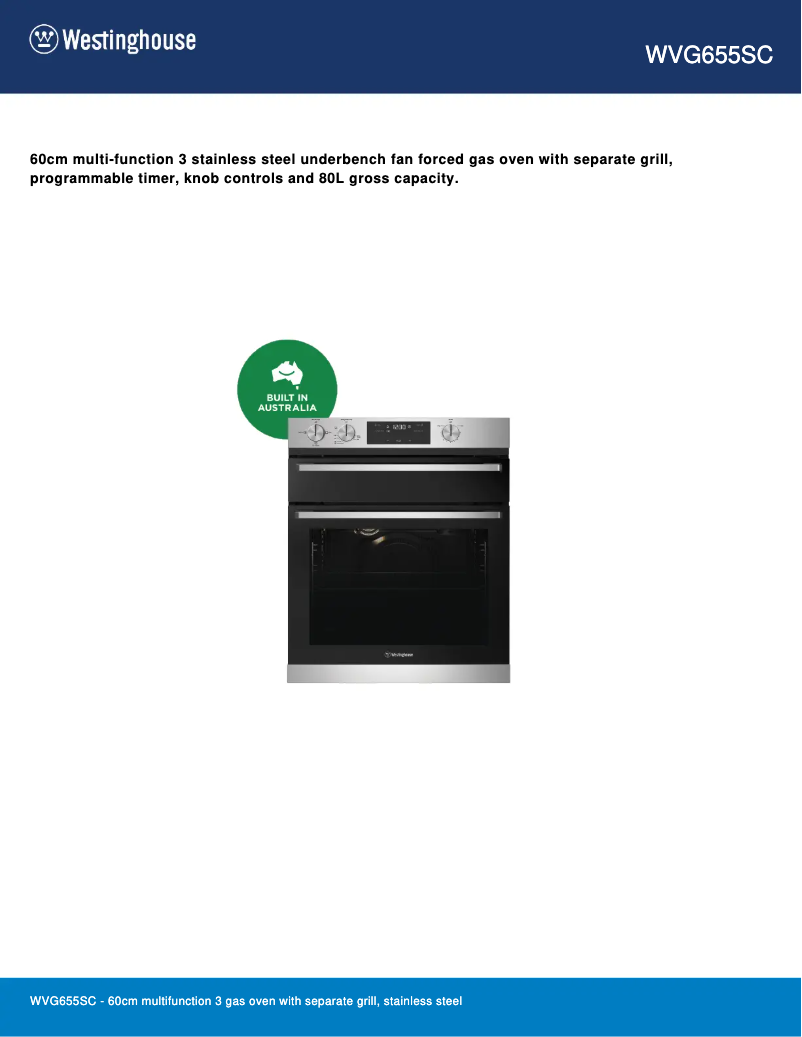 First page image of the manual for WVG655SC