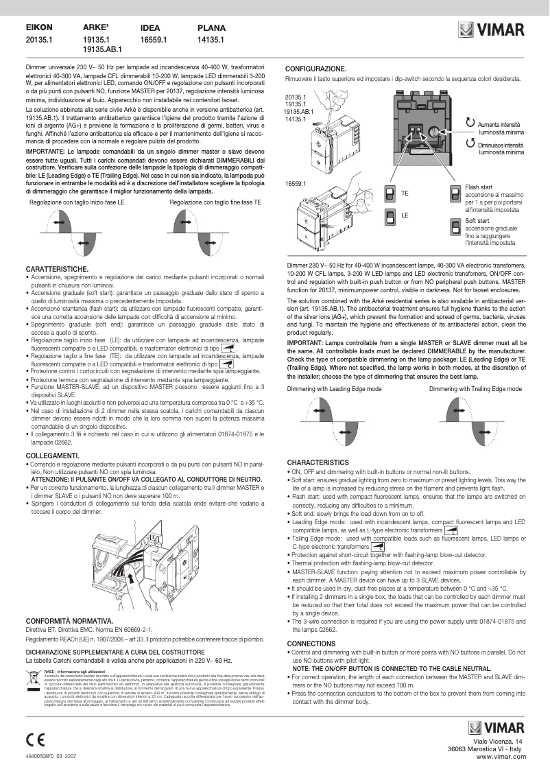 Page 1 of the manual User Manual Vimar 16559.1.B