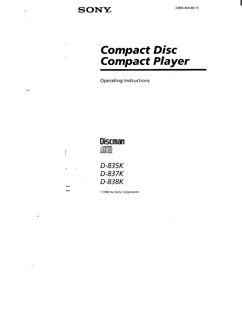 First page image of the manual for Discman D-837K