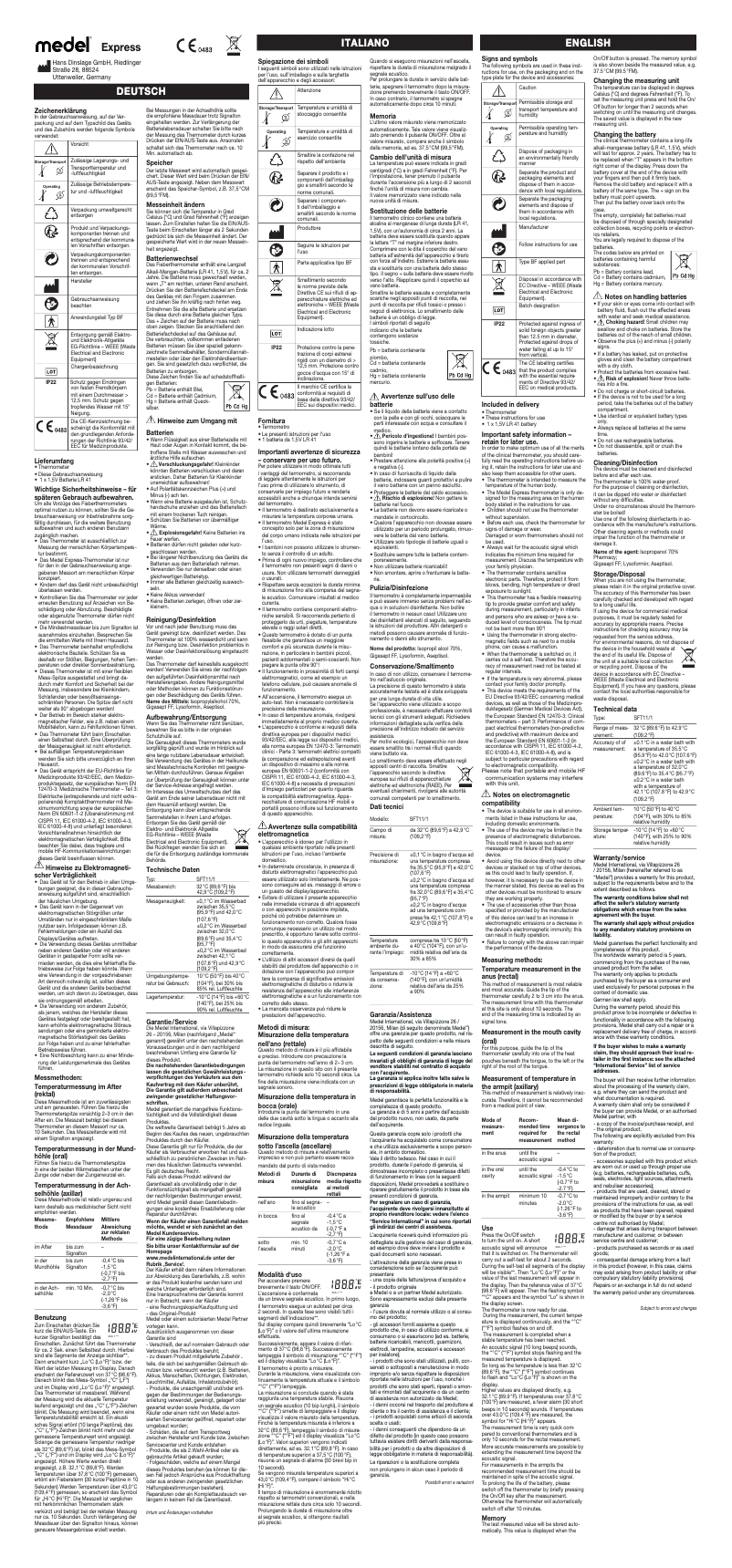 First page image of the manual for Express Thermometer