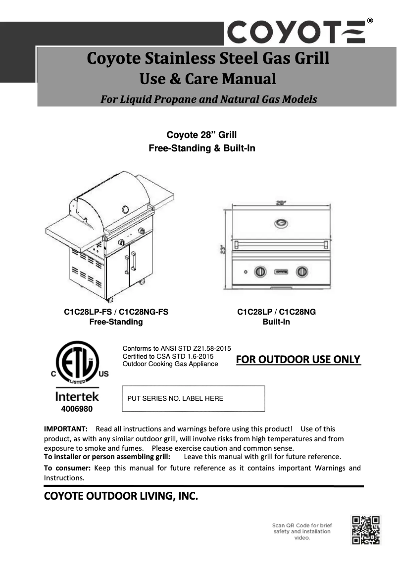 First page image of the manual for C1C28LP-FS
