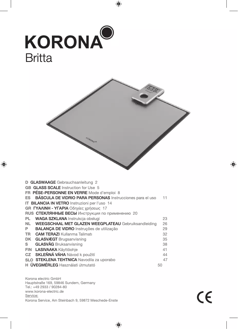 First page image of the manual for Britta