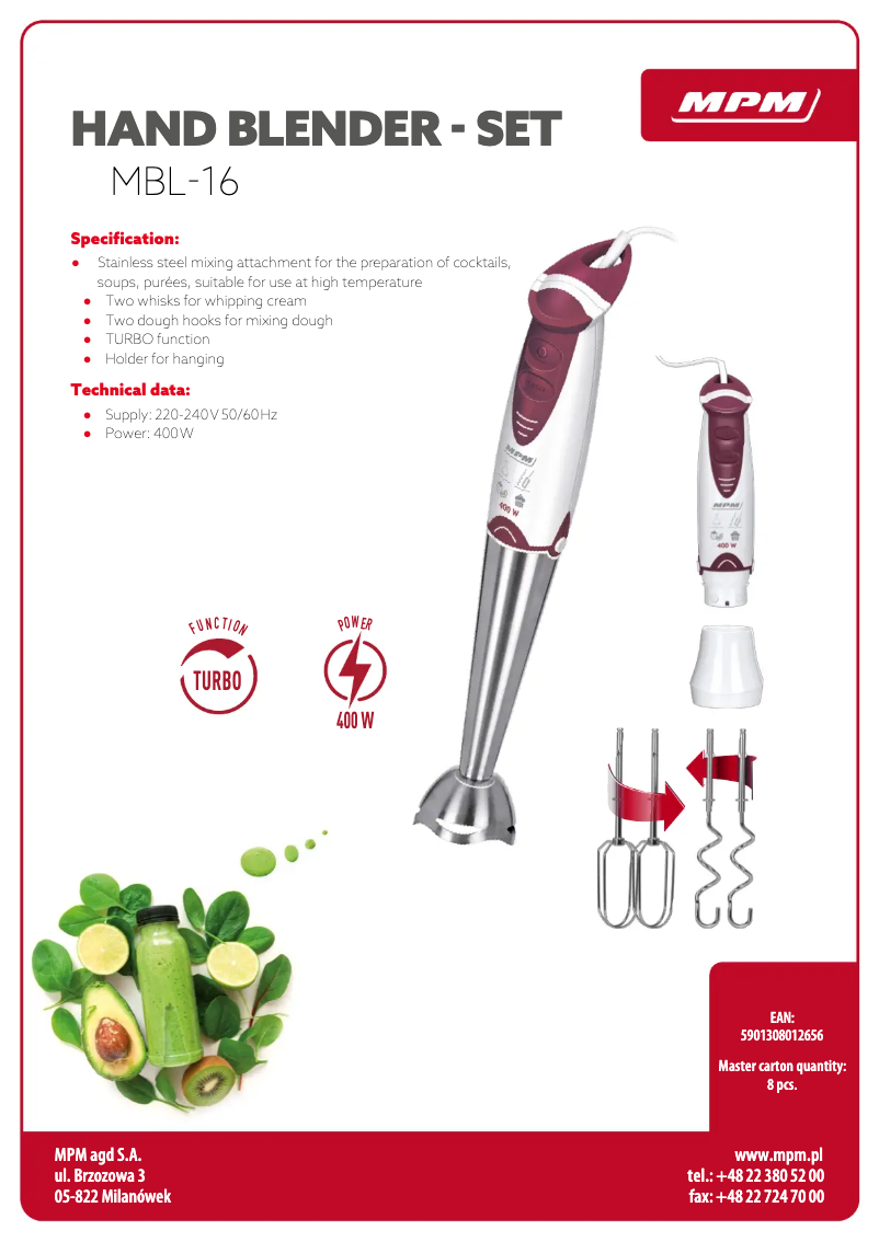 Page 1 of the manual Technical Sheet MPM MBL-16