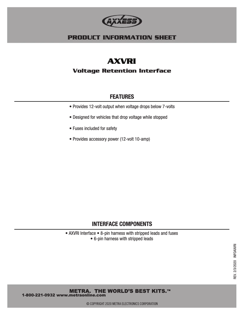 First page image of the manual for AXVRI