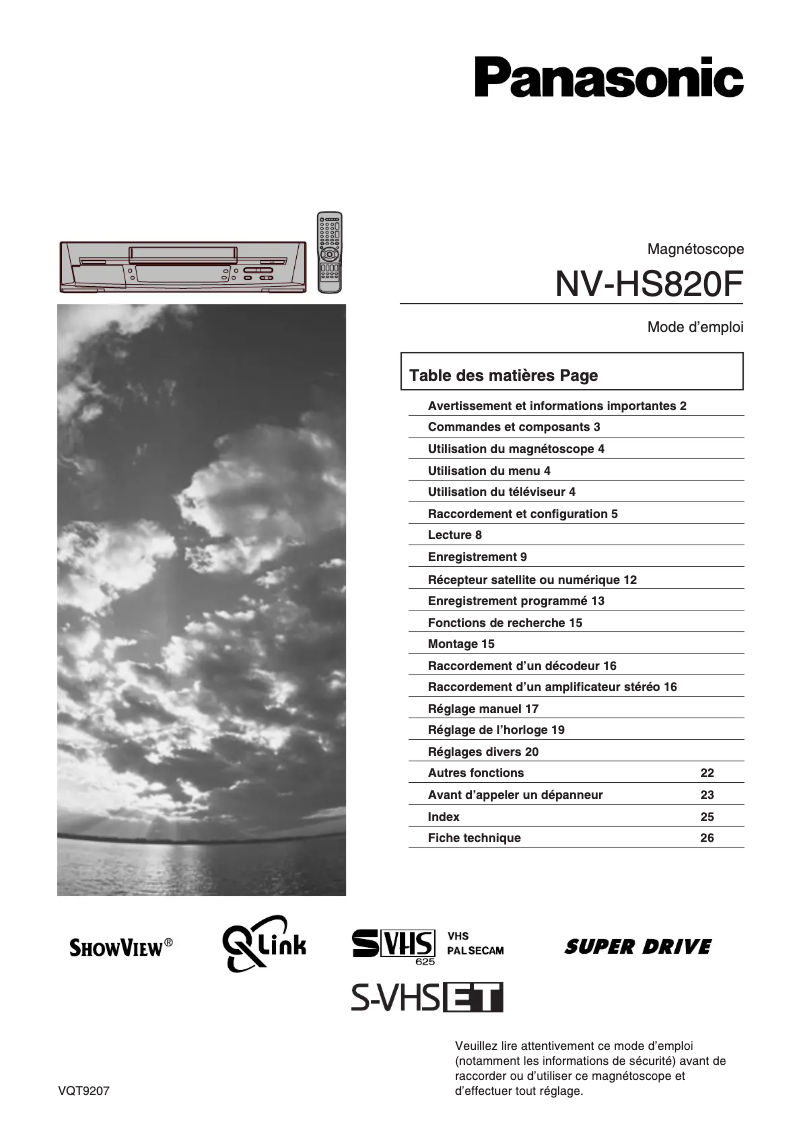 First page image of the manual for NV-HS820