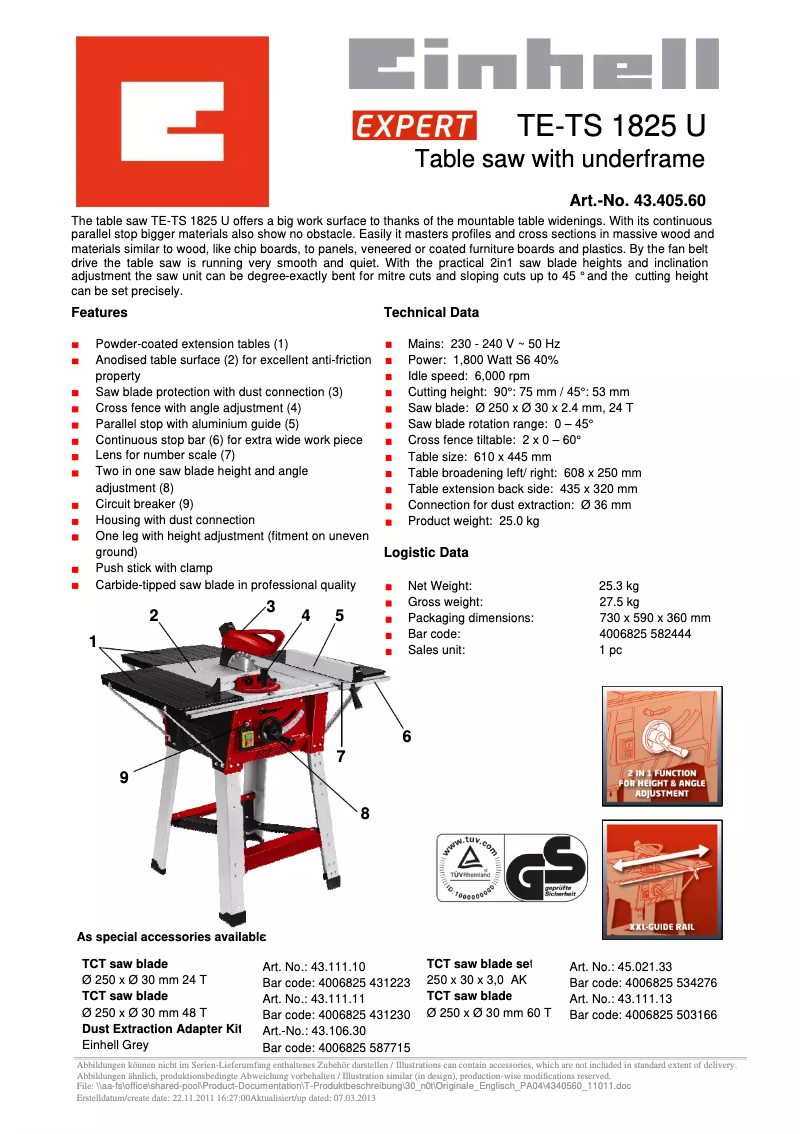 First page image of the manual for TE-TS 1825 U