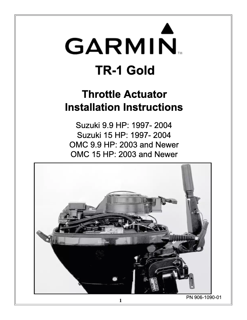 Page 1 of the manual Installation Guide Garmin TR-1