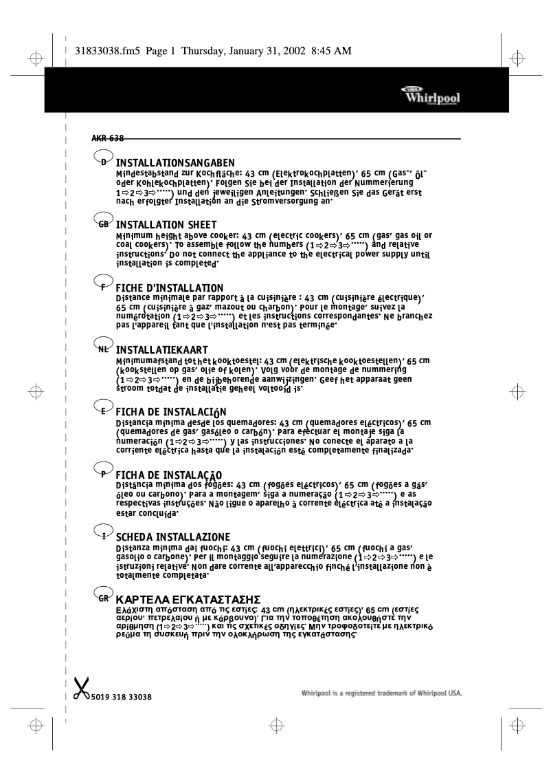 Page 1 of the manual User Manual Whirlpool AKR638IX