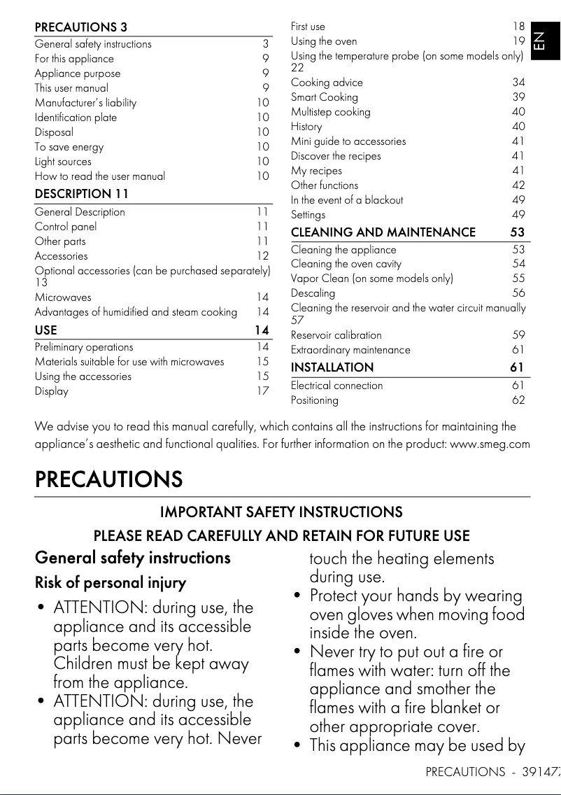 Page 1 of the manual User Manual Smeg Dolce Stil Novo SOA4606APNR