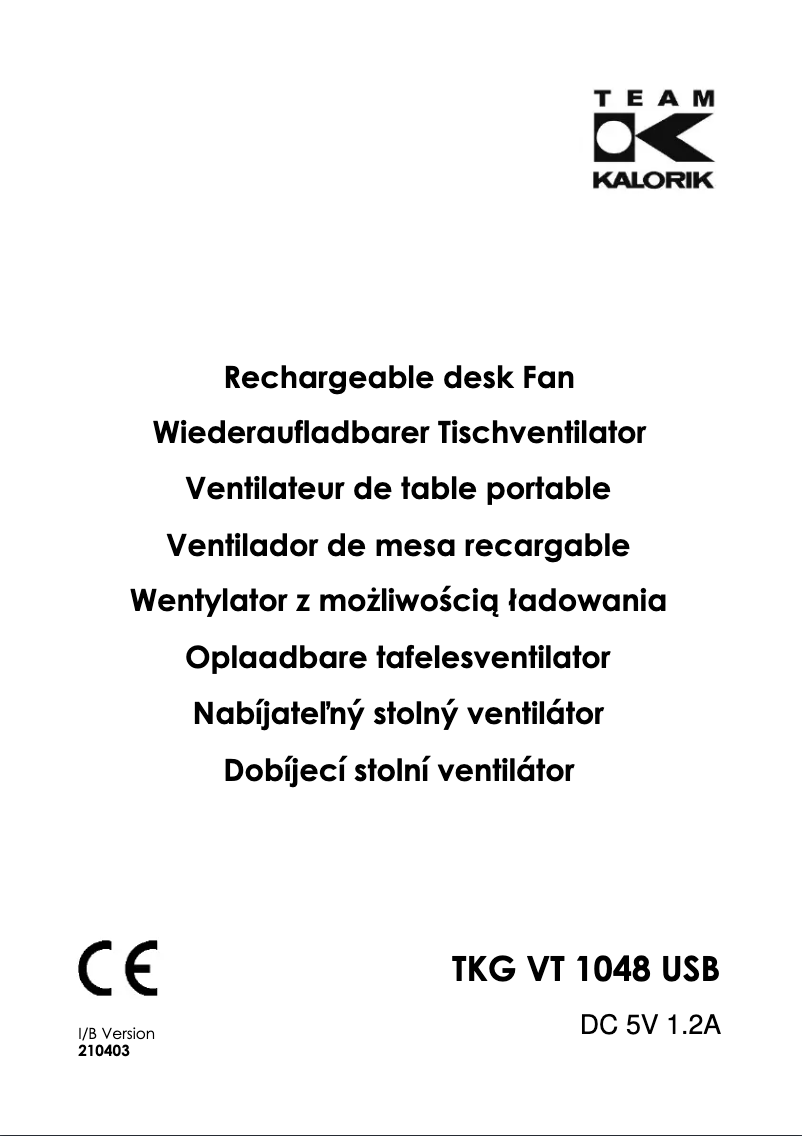 Page 1 of the manual User Manual Kalorik TKG VT 1048 USB