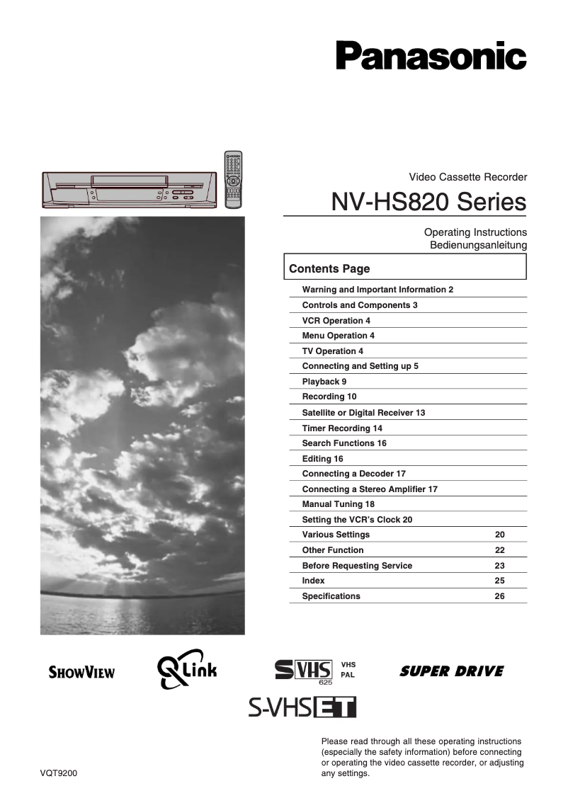 First page image of the manual for NV-HS820B