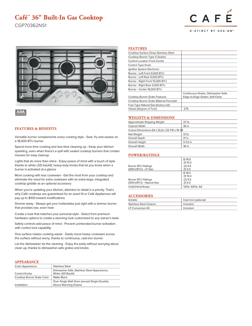 Page 1 of the manual Technical Sheet GE CGP95362MS1