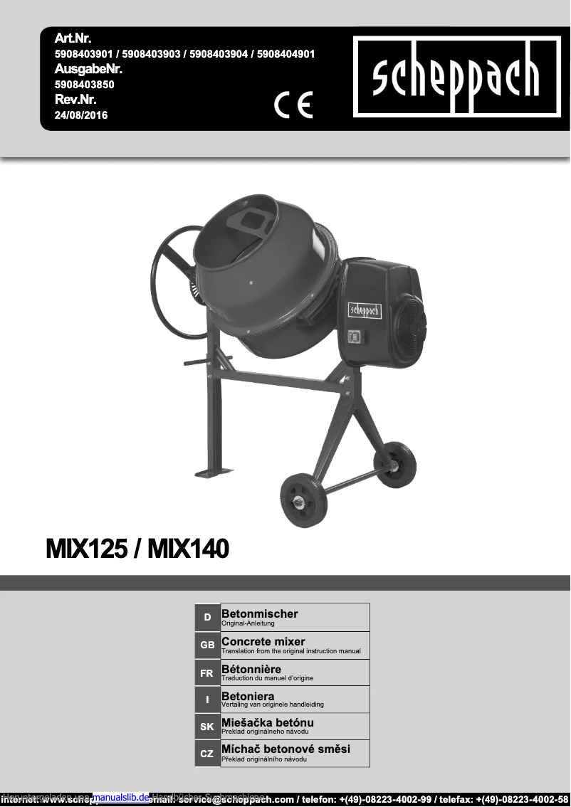 Page 1 of the manual User Manual Scheppach MIX140