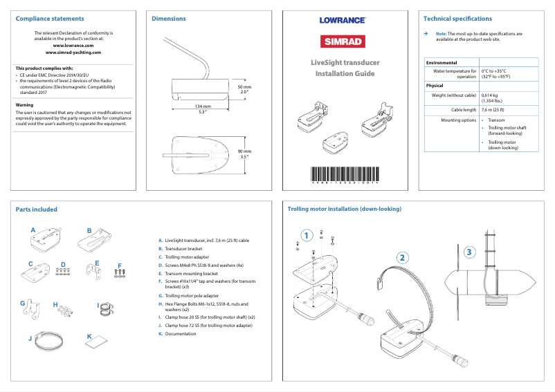 Page 1 of the manual User Manual Simrad LiveSight Transom Mount