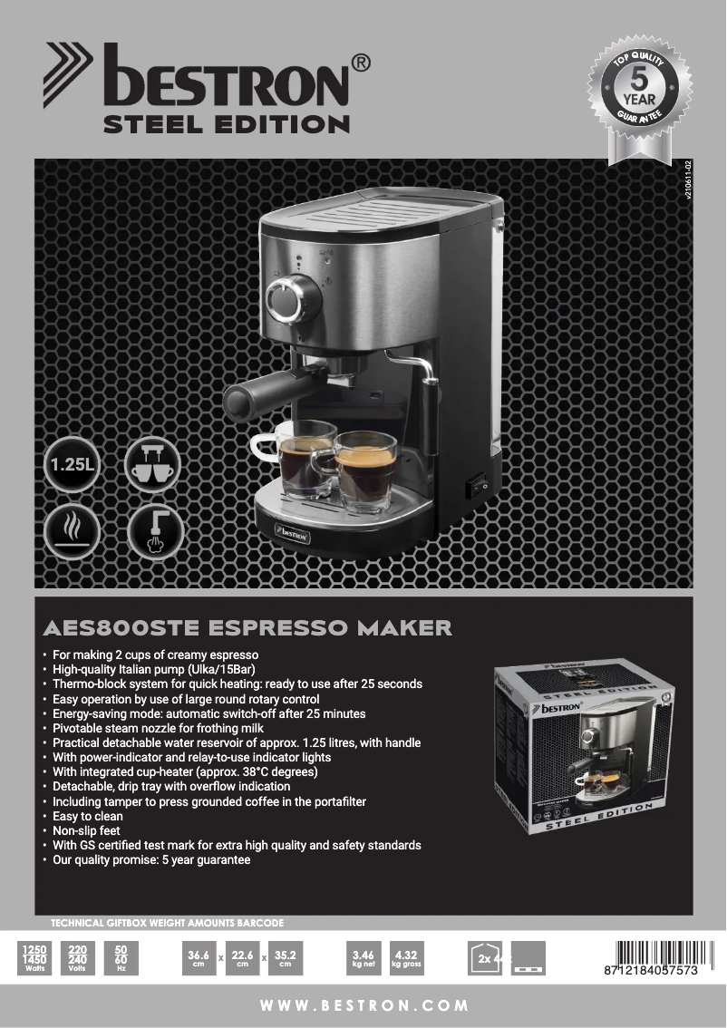 First page image of the manual for AES800STE