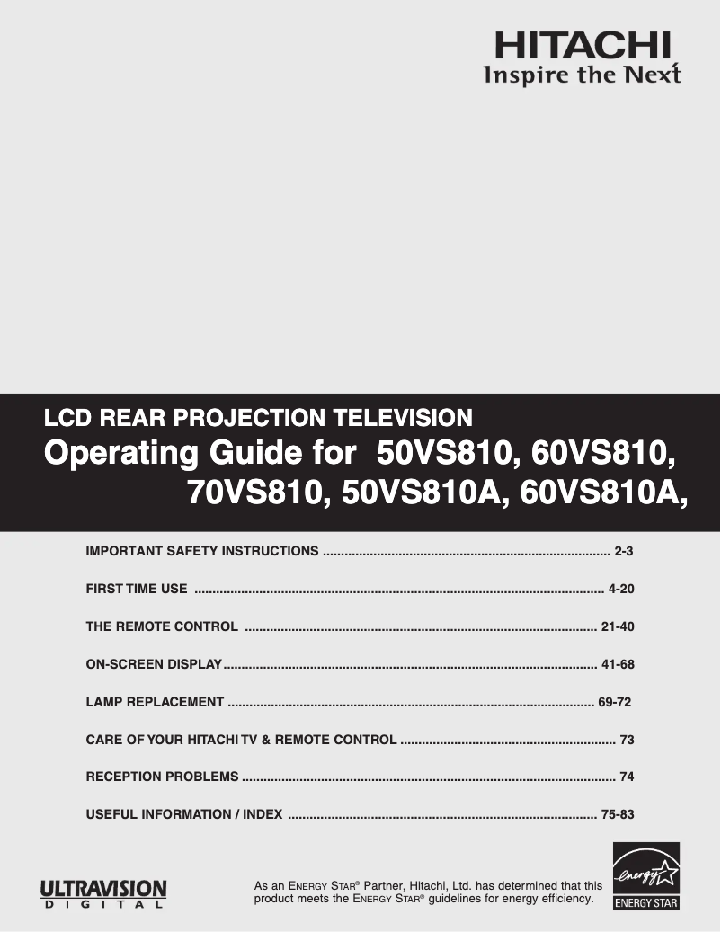 Page 1 of the manual User Manual Hitachi 50VS810A