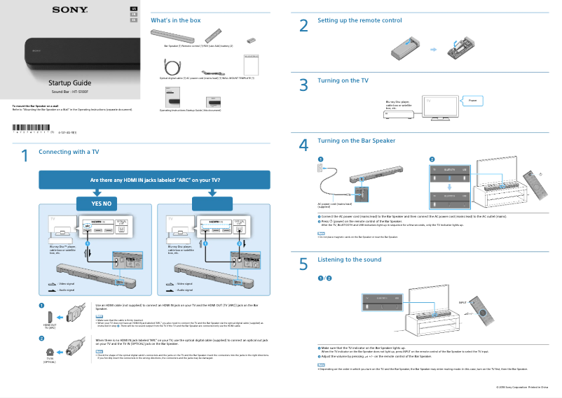 Page 1 of the manual Installation Guide Sony HT-S100F