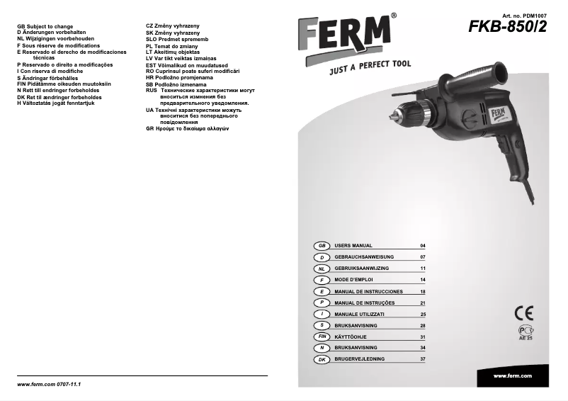 Page 1 of the manual User Manual Ferm PDM1007