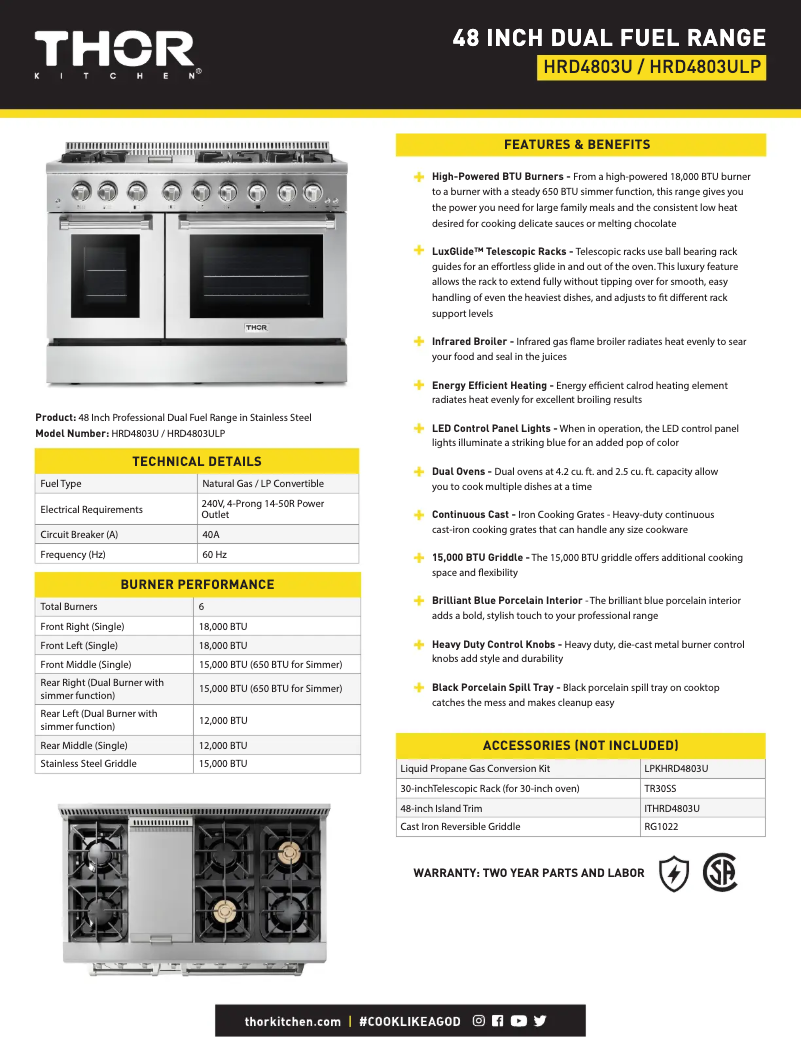 Page 1 of the manual Technical Sheet Thor HRD4803ULP