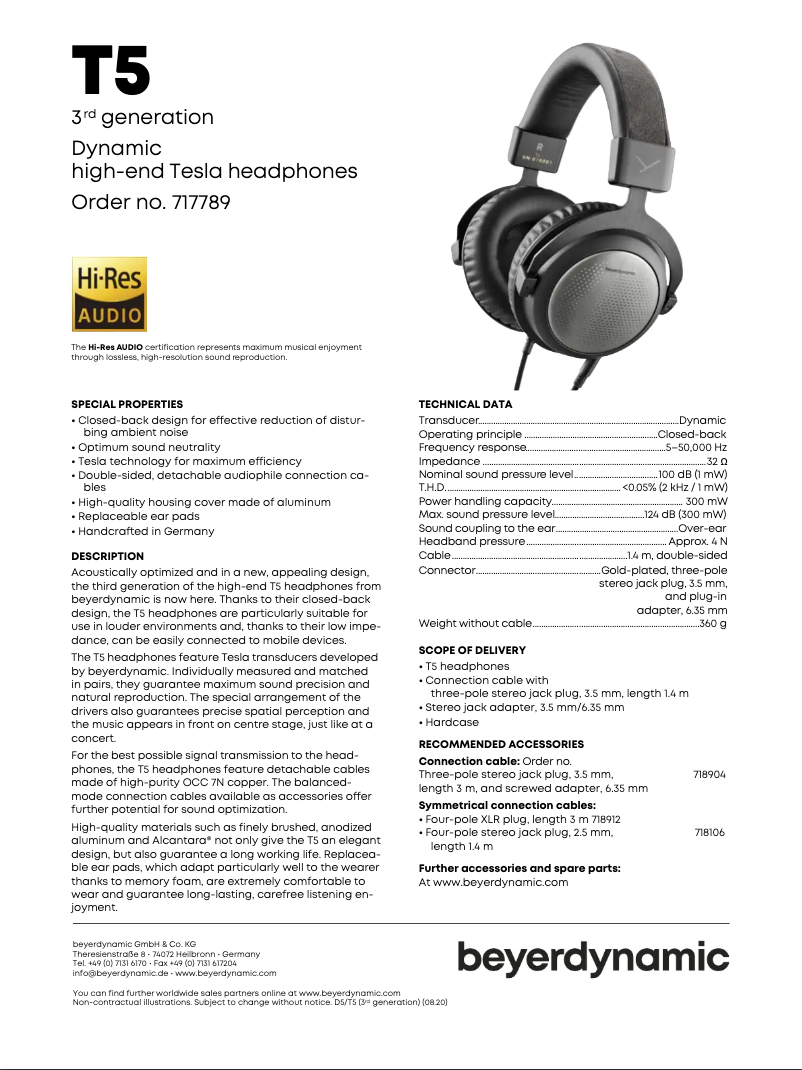 Page 1 of the manual User Manual Beyerdynamic T5