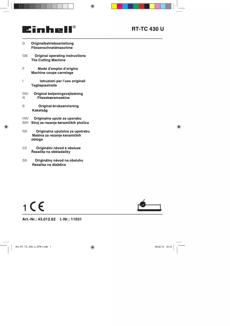First page image of the manual for RT-TC 430 U