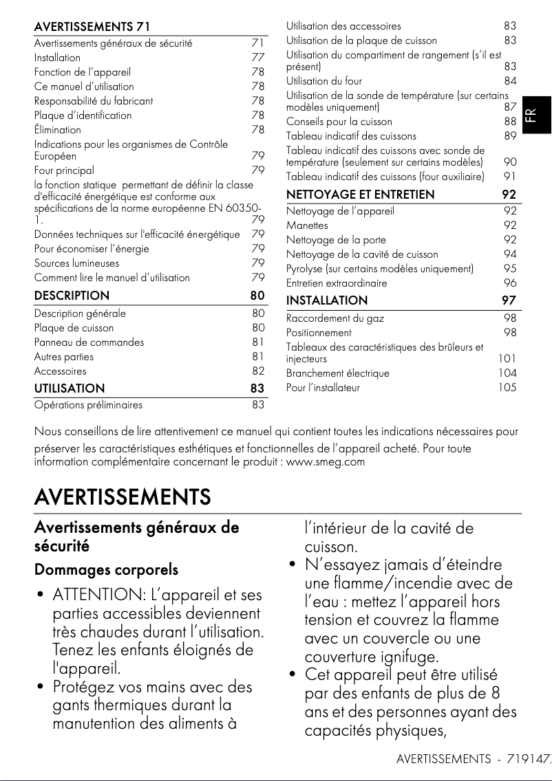 Page 1 of the manual Technical Sheet Smeg C92GPX2