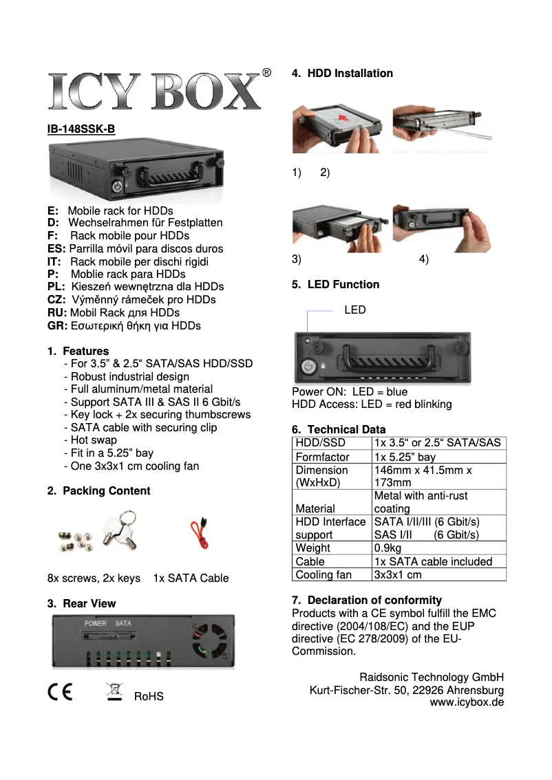 Page 1 of the manual User Manual Icy Box IB-148SSK-B
