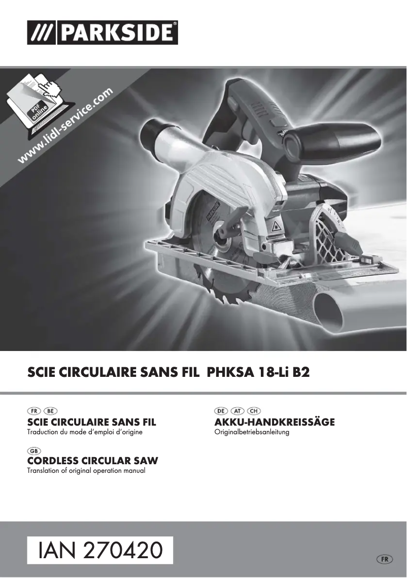 Page 1 of the manual User Manual Parkside PHKSA 18-Li B2