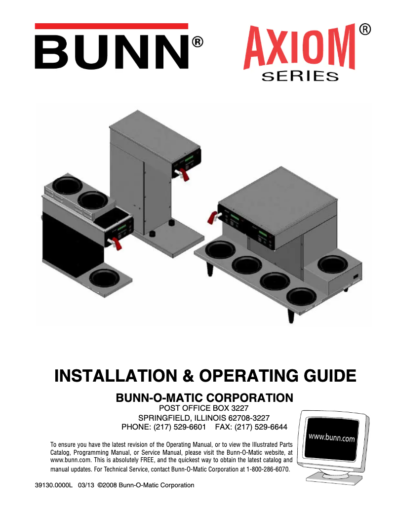 Page 1 of the manual User Manual Bunn Axiom Twin