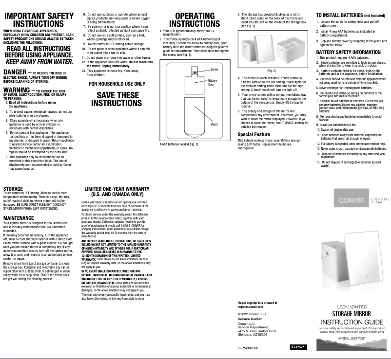 First page image of the manual for Crystal Clear BETP3ST