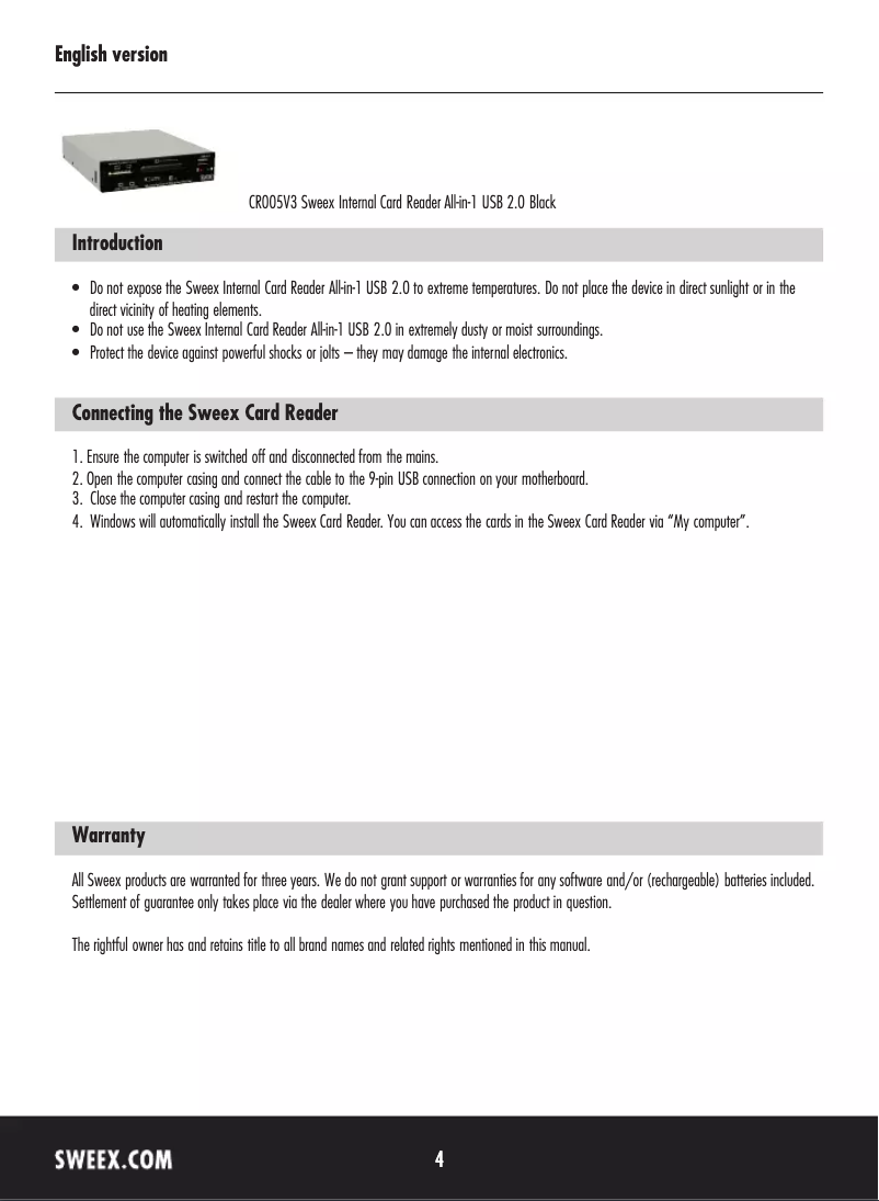 Page 1 of the manual User Manual Sweex CR005V3-OEM