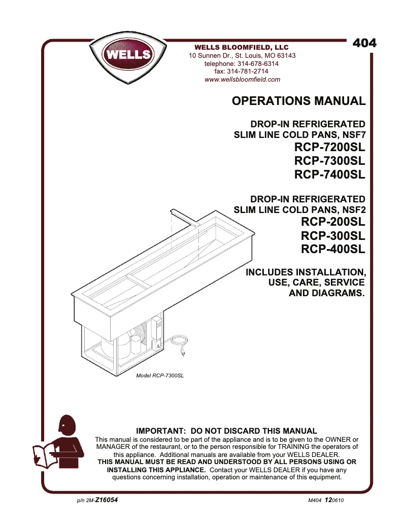 Page 1 of the manual User Manual Wells RCP200SL