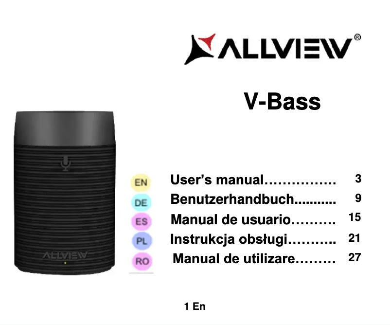 Page 1 of the manual User Manual Allview V-Bass