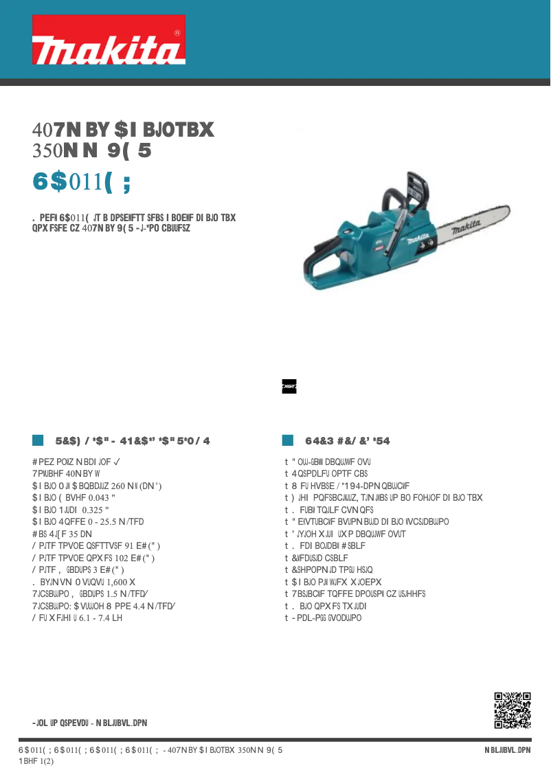 Page 1 of the manual Technical Sheet Makita UC011G