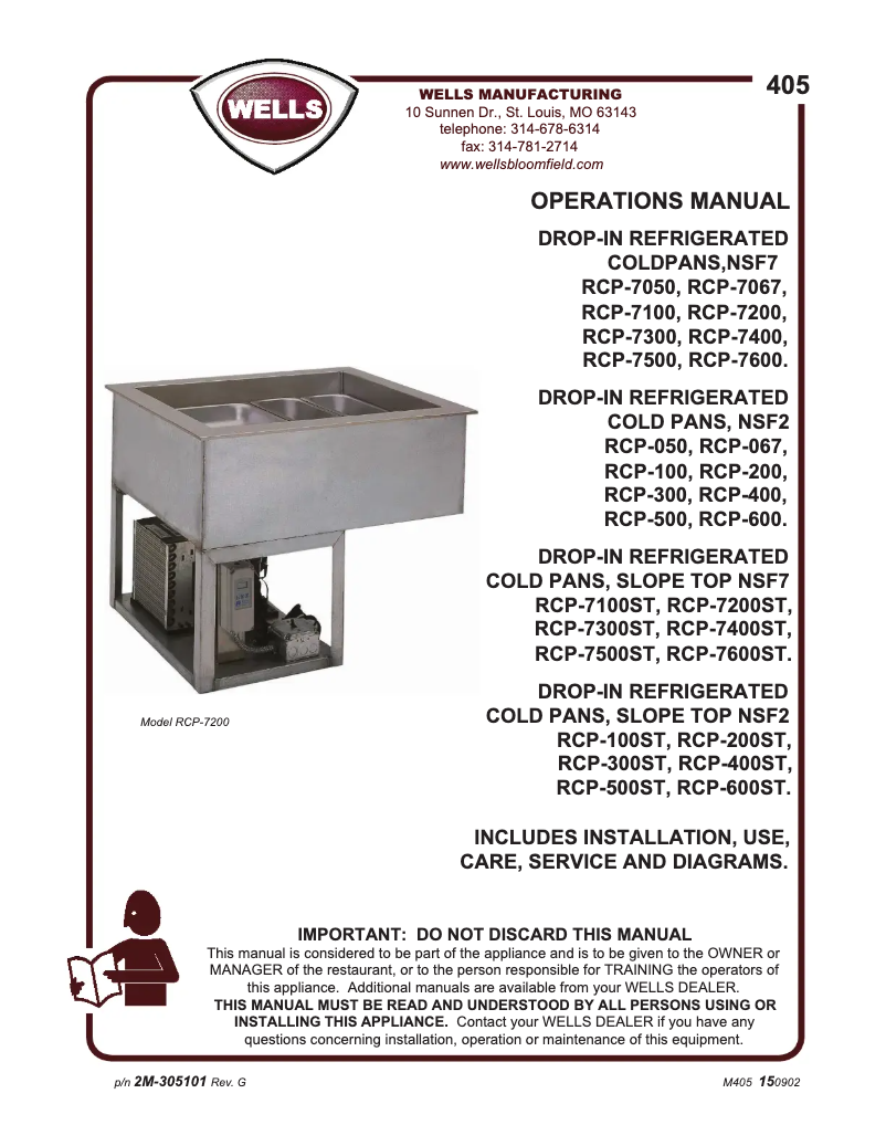 Page 1 of the manual User Manual Wells RCP100ST