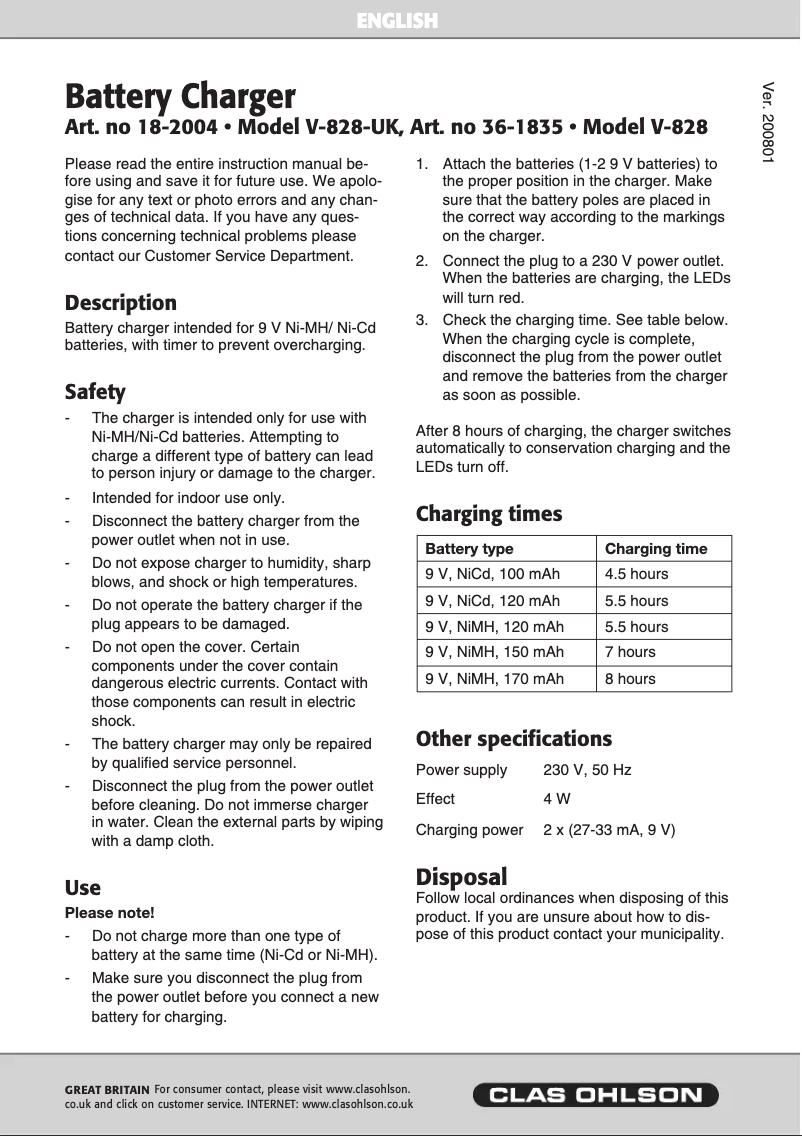 First page image of the manual for V-828