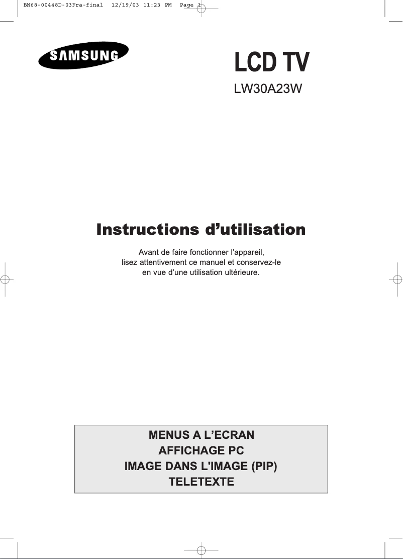 First page image of the manual for LW30A23W