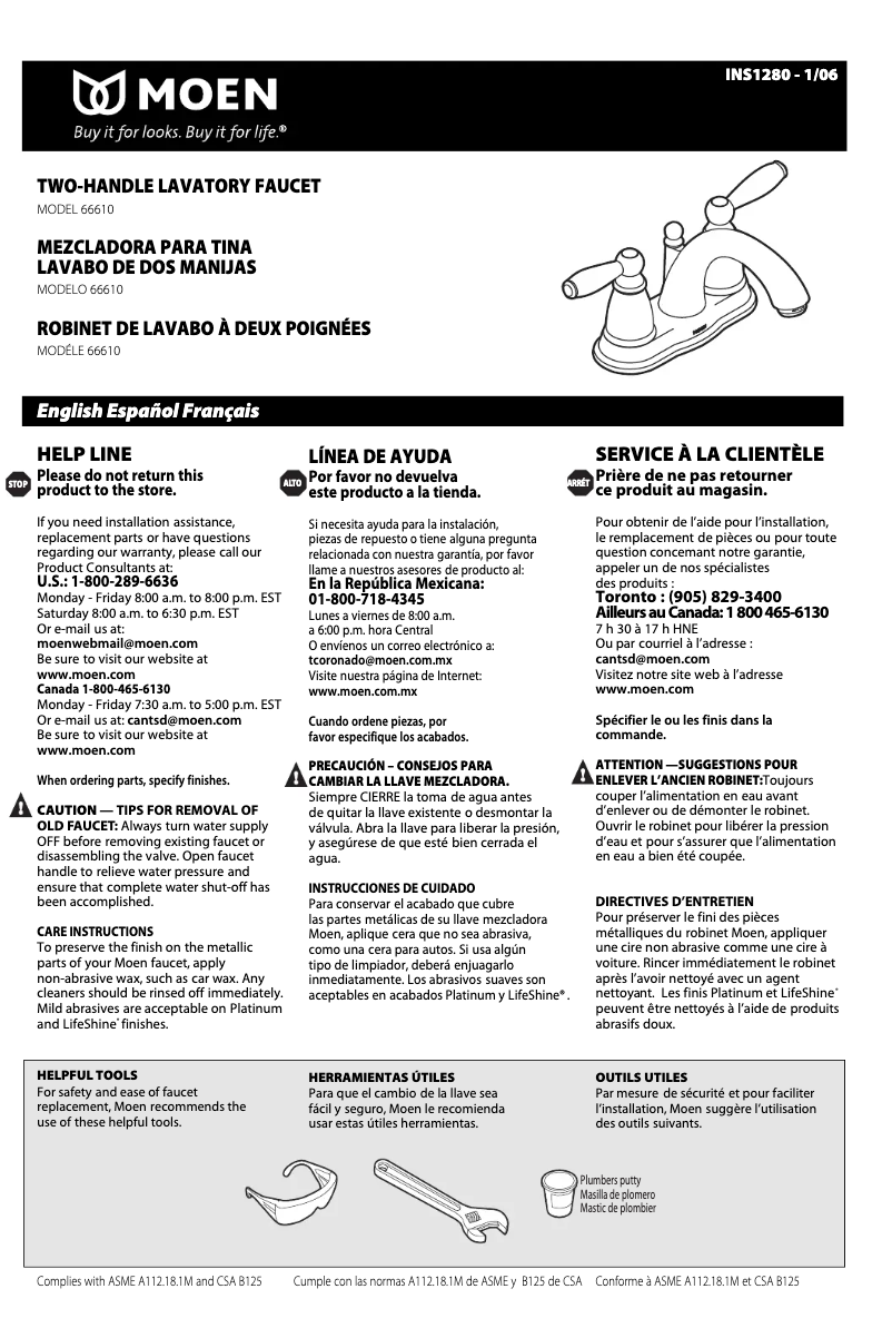 Page 1 of the manual User Manual Moen Brantford 66610