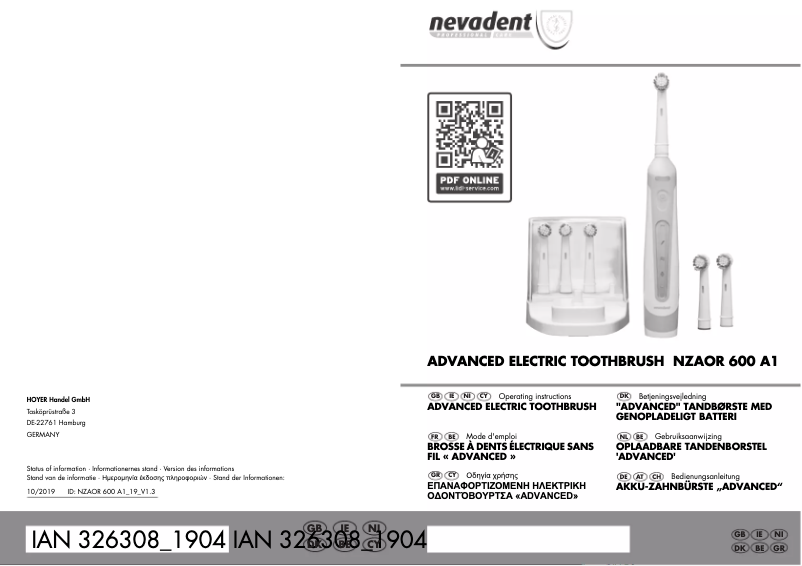 Page 1 of the manual User Manual Nevadent NZAOR 600 A1