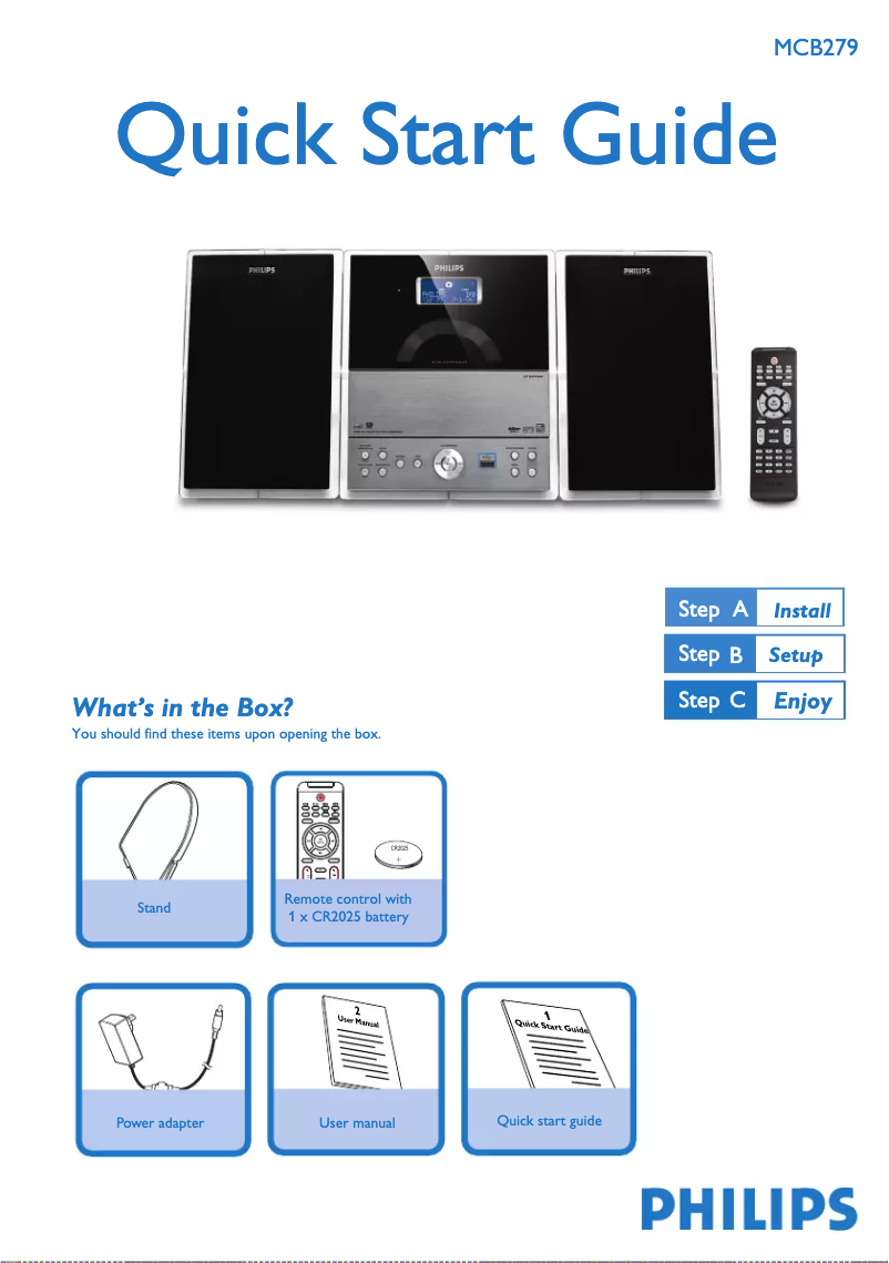 Page 1 of the manual Quick Start Guide Philips MCB279