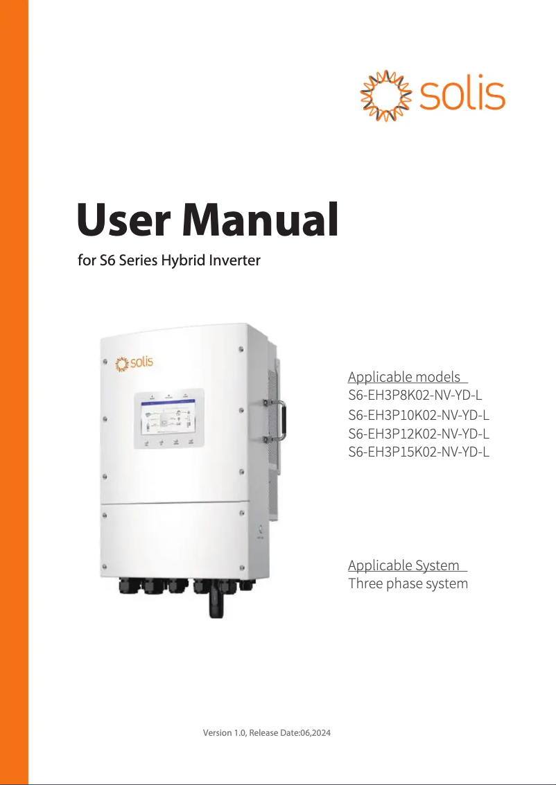 Page 1 of the manual User Manual V-TAC S6-EH3P12K02-NV-YD-L
