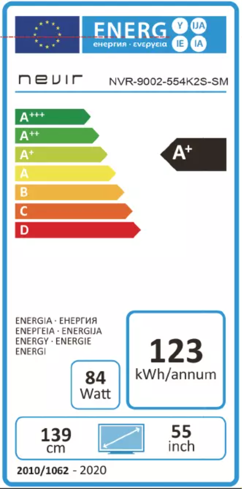 Page 1 of the manual Energy Label Nevir NVR-9002-554K2S-SM
