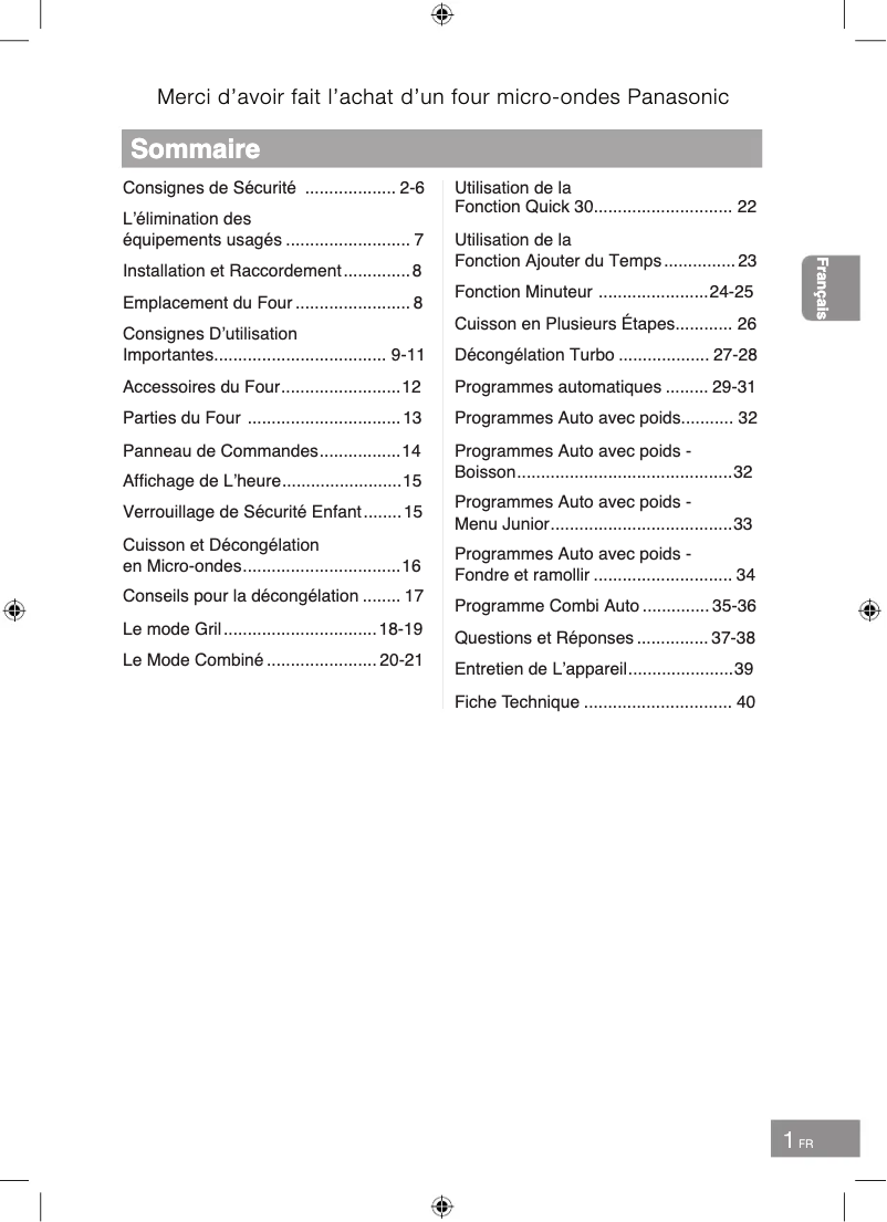 First page image of the manual for NN-GT46KBSUG
