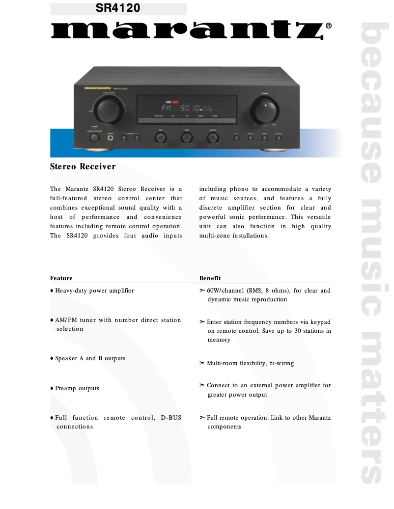 Page 1 of the manual Technical Sheet Marantz SR4120