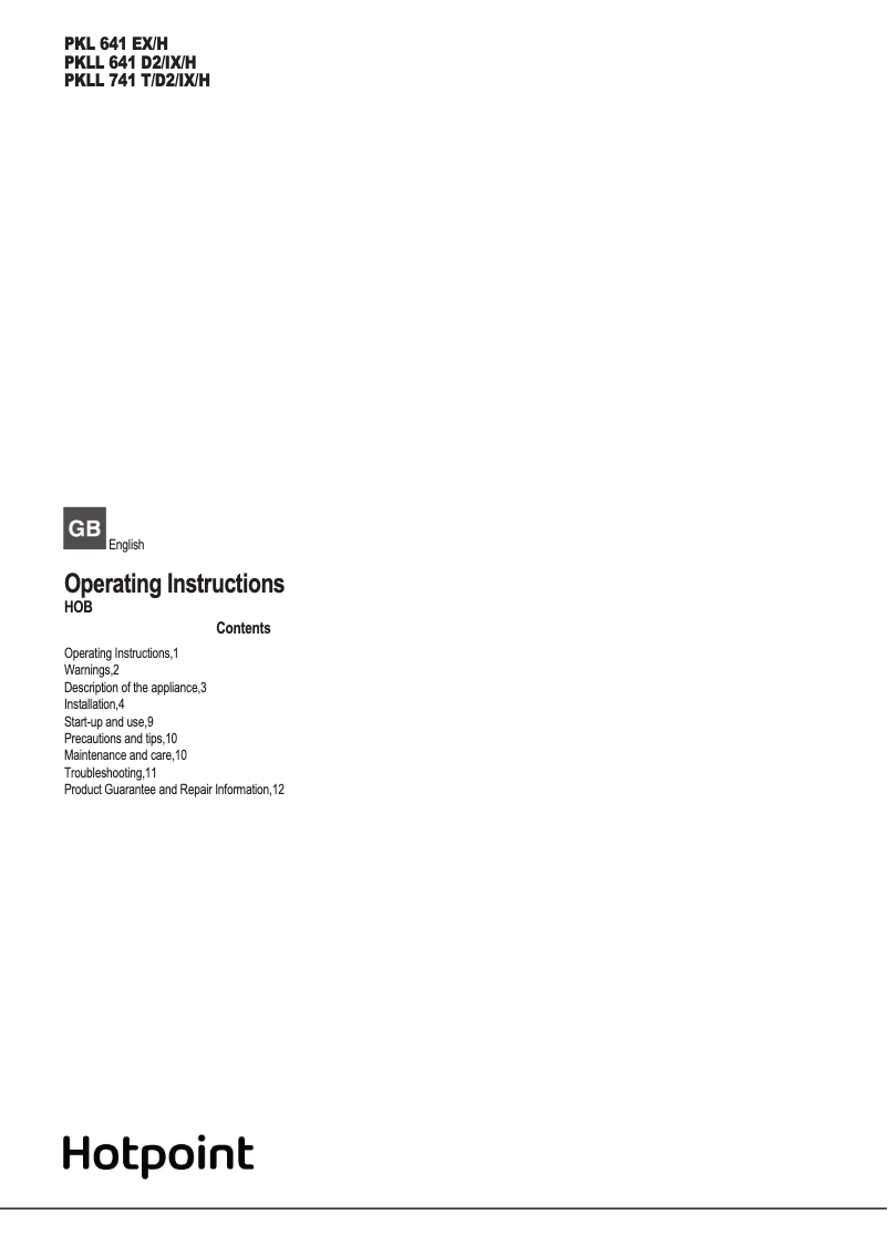 First page image of the manual for PKLL 641 D2/IX/H