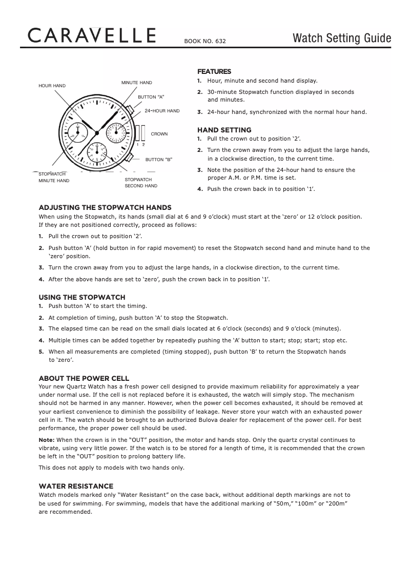 Page 1 of the manual User Manual Caravelle 43A145 Chronograph
