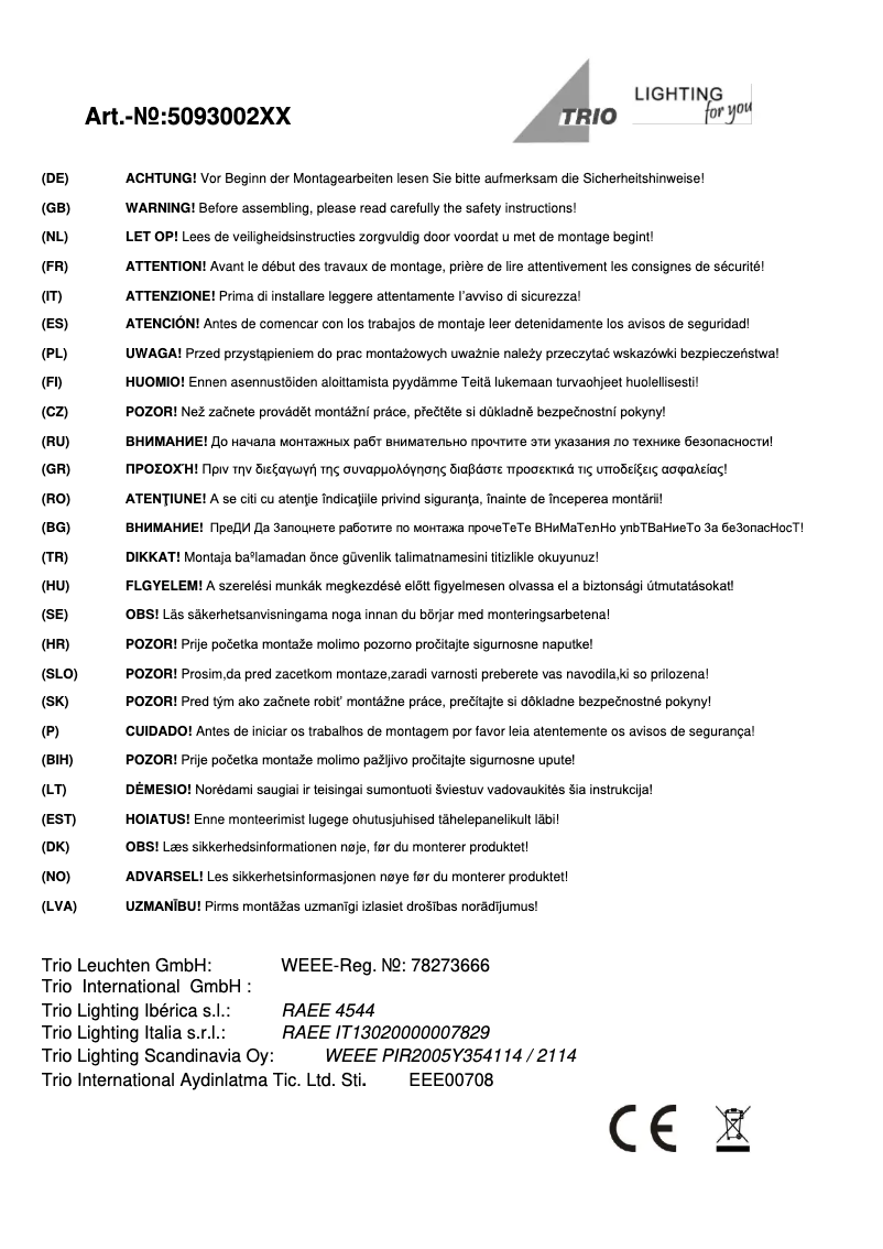 First page image of the manual for Loreley 509300201