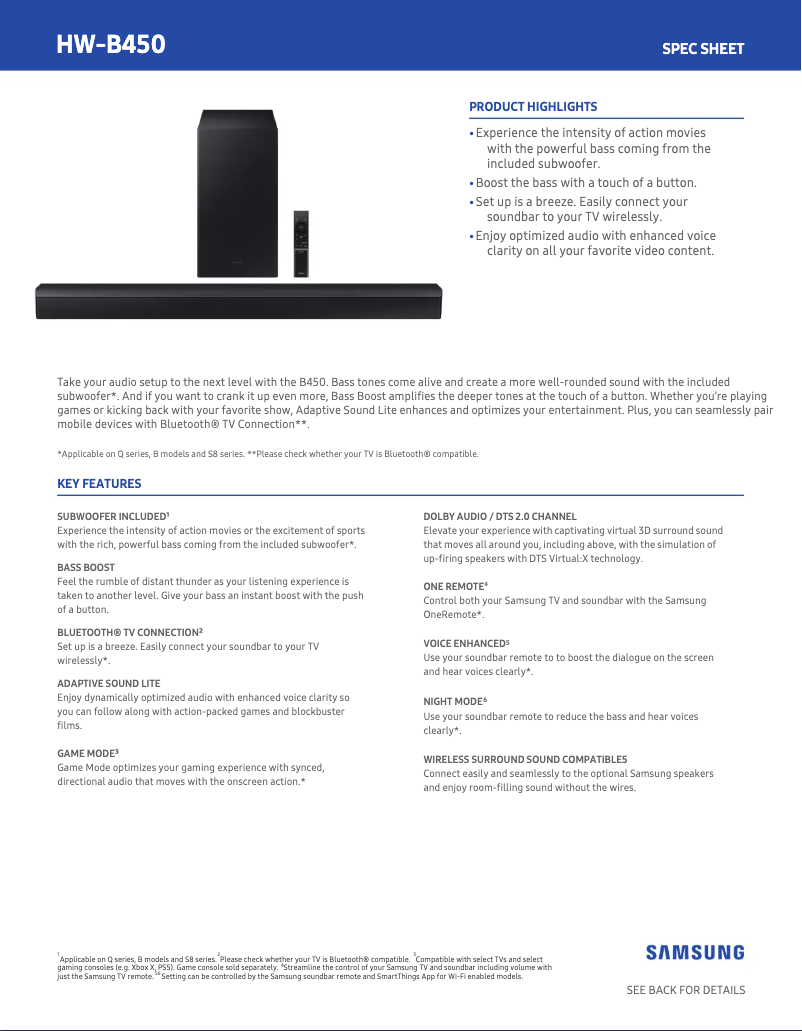 First page image of the manual for HW-B450