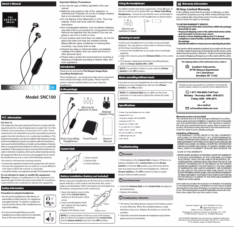 Page 1 of the manual User Manual Sharper Image SNC100