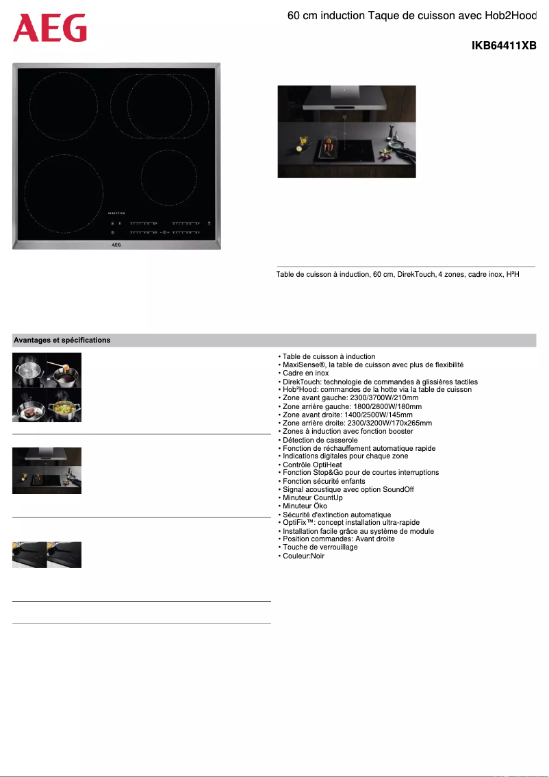 Page 1 of the manual Technical Sheet AEG IKB64411XB